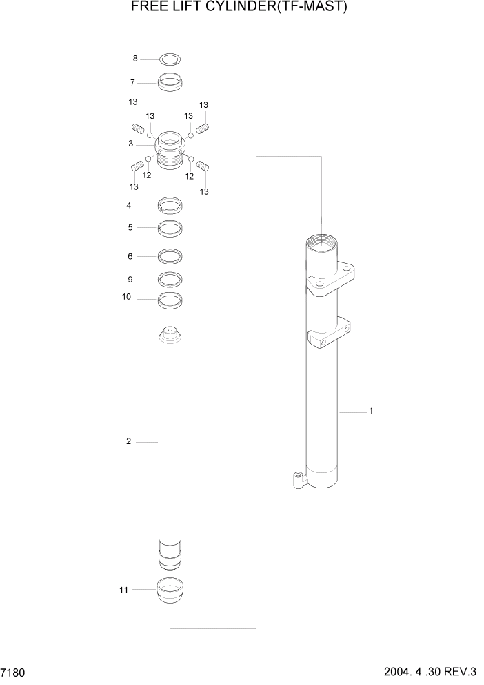 Схема запчастей Hyundai HDF35/HDF45-3 - PAGE 7180 FREE LIFT CYLINDER(TF-MAST) РАБОЧЕЕ ОБОРУДОВАНИЕ