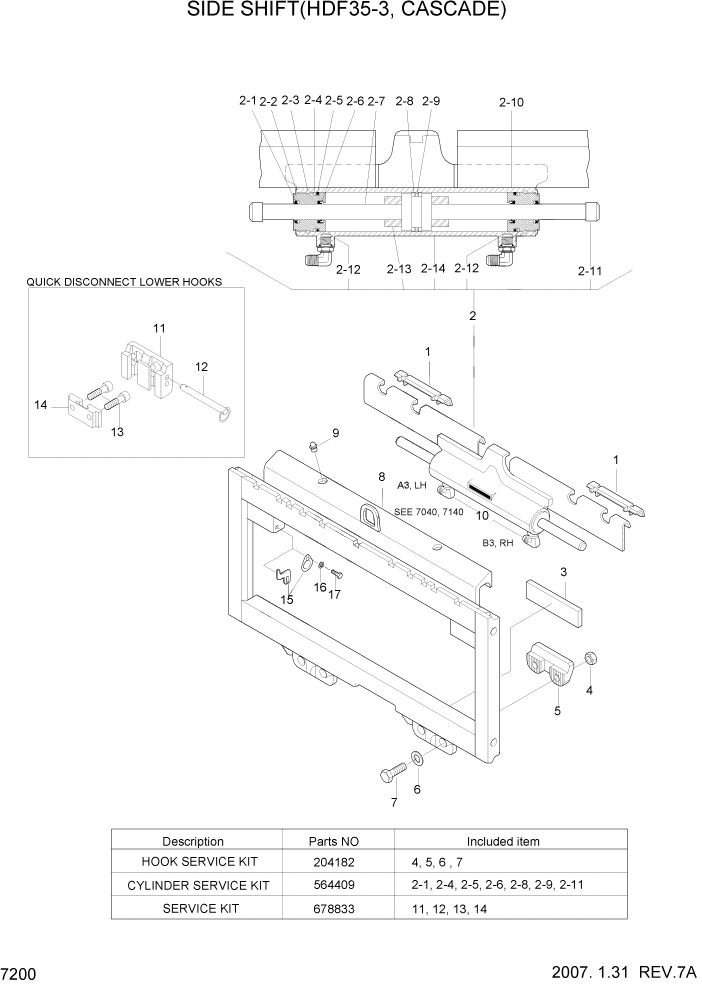 Схема запчастей Hyundai HDF35/HDF45-3 - PAGE 7200 SIDE SHIFT(HDF35-3,CASCADE) РАБОЧЕЕ ОБОРУДОВАНИЕ