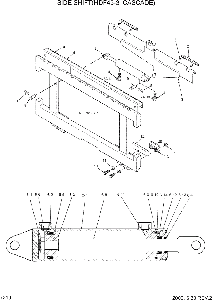 Схема запчастей Hyundai HDF35/HDF45-3 - PAGE 7210 SIDE SHIFT(HDF45-3,CASCADE) РАБОЧЕЕ ОБОРУДОВАНИЕ