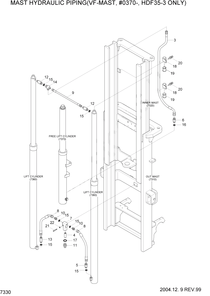 Схема запчастей Hyundai HDF35/HDF45-3 - PAGE 7330 MAST HYD PIP(VF-MAST,#0370-,HDF35 ONLY) РАБОЧЕЕ ОБОРУДОВАНИЕ