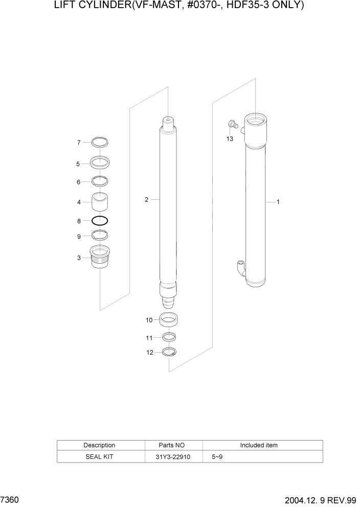 Схема запчастей Hyundai HDF35/HDF45-3 - PAGE 7360 LIFT CYLINDER(VF-MAST,#0370-,HDF35 ONLY) РАБОЧЕЕ ОБОРУДОВАНИЕ