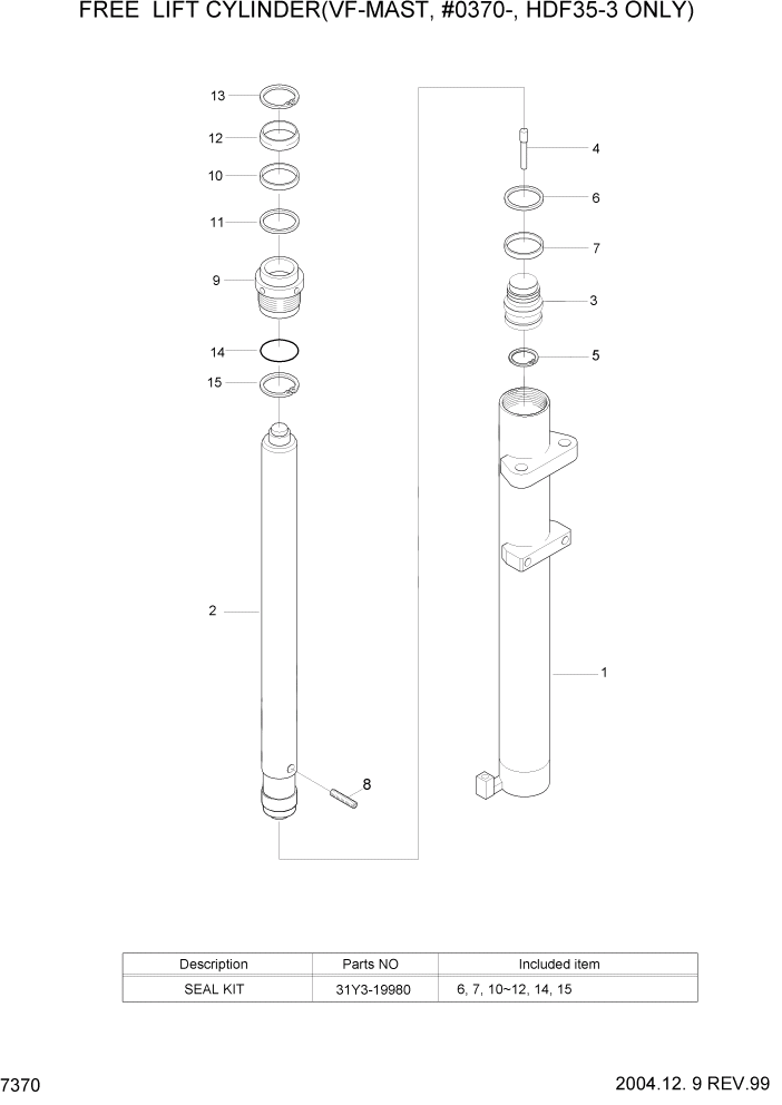 Схема запчастей Hyundai HDF35/HDF45-3 - PAGE 7370 FREE LIFT CYL(VF-MAST,#0370-,HDF35 ONLY) РАБОЧЕЕ ОБОРУДОВАНИЕ