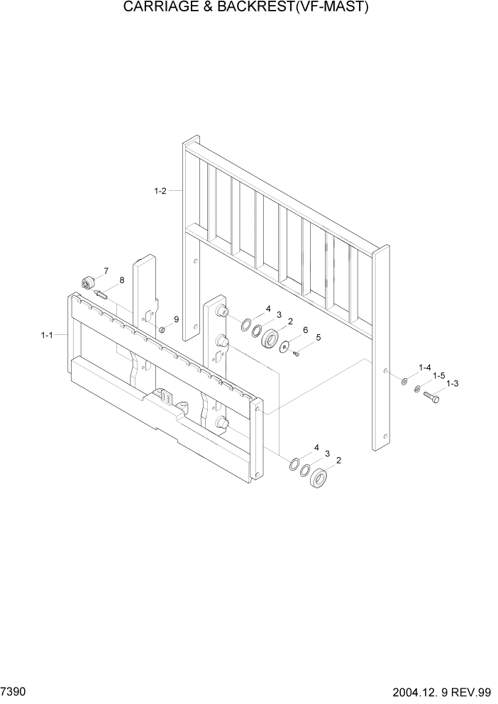 Схема запчастей Hyundai HDF35/HDF45-3 - PAGE 7390 CARR & BKREST(VF-MAST,#0370-,HDF35 ONLY) РАБОЧЕЕ ОБОРУДОВАНИЕ