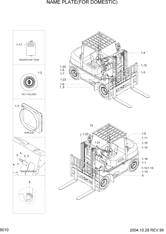 Схема запчастей Hyundai HDF35/HDF45-3 - PAGE 8010 NAME PLATE(FOR DOMESTIC) ДРУГИЕ ЧАСТИ