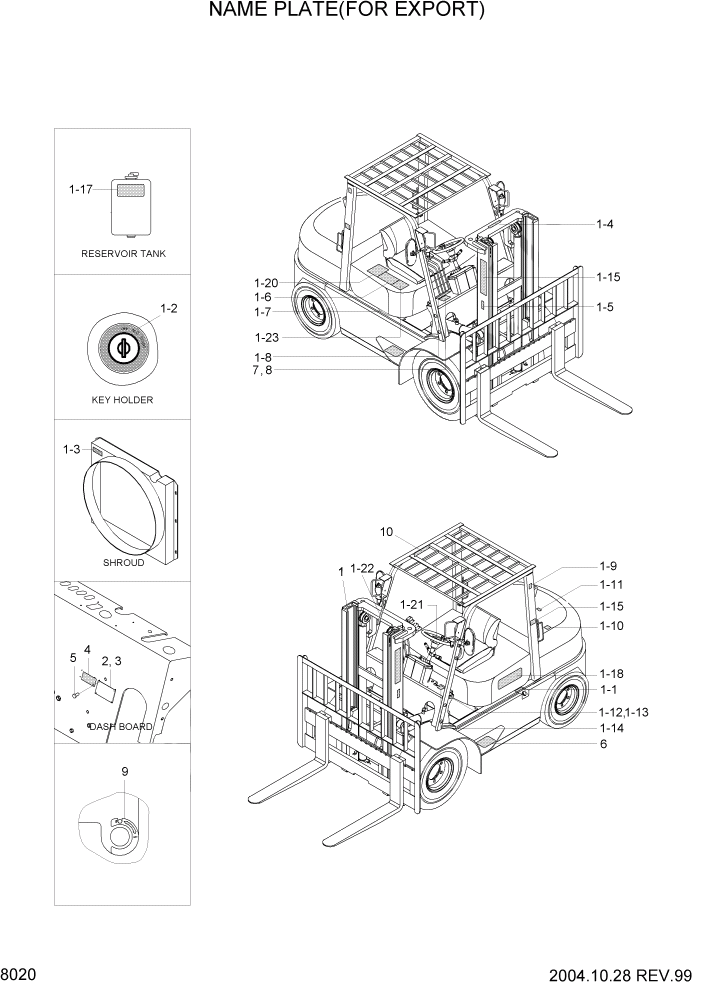 Схема запчастей Hyundai HDF35/HDF45-3 - PAGE 8020 NAME PLATE(FOR EXPORT) ДРУГИЕ ЧАСТИ