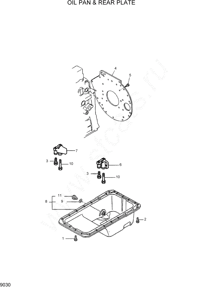 Схема запчастей Hyundai HDF35/HDF45-3 - PAGE 9030 OIL PAN & REAR PLATE ДВИГАТЕЛЬ БАЗА