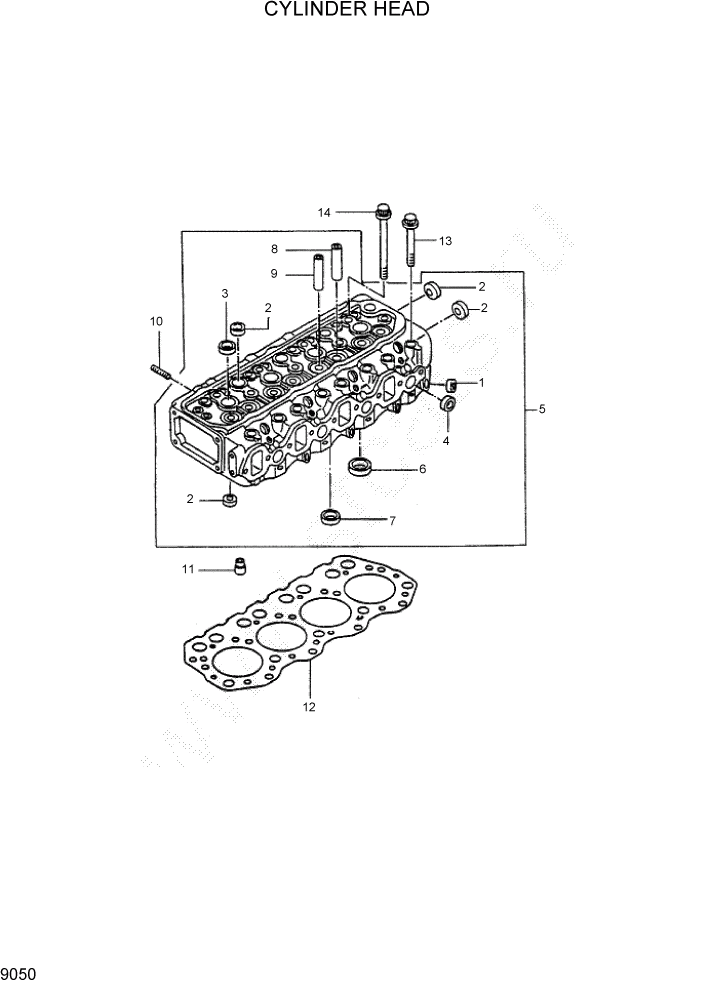 Схема запчастей Hyundai HDF35/HDF45-3 - PAGE 9050 CYLINDER HEAD ДВИГАТЕЛЬ БАЗА