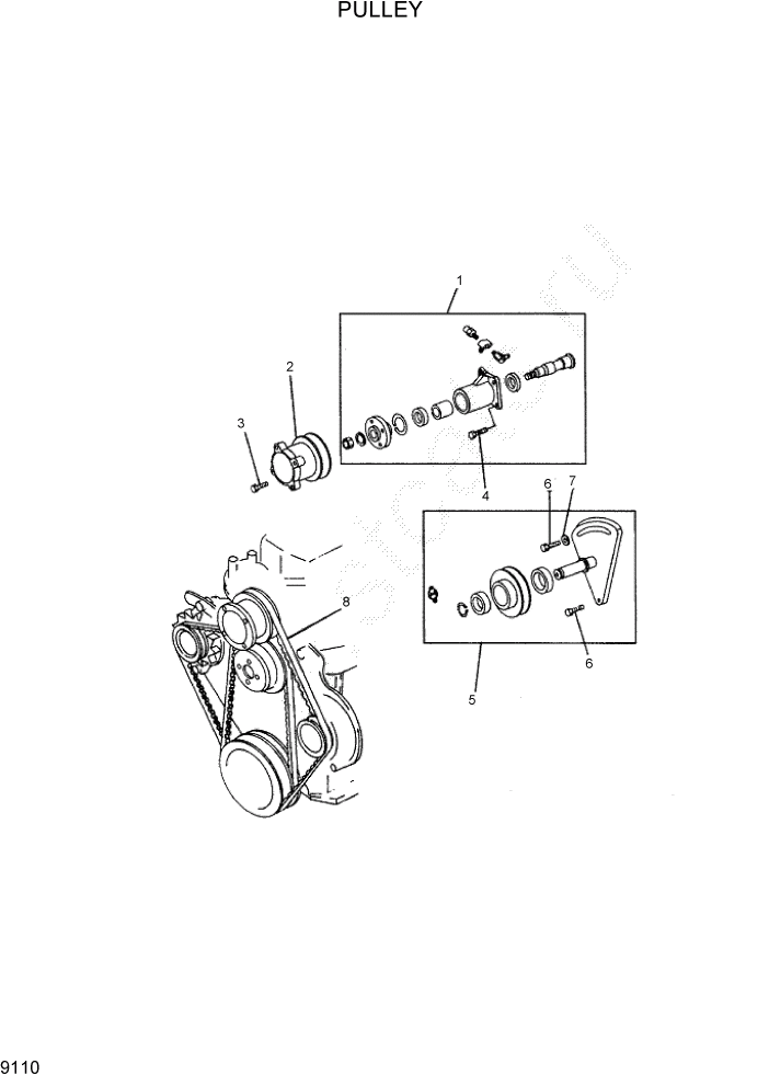 Схема запчастей Hyundai HDF35/HDF45-3 - PAGE 9110 PULLEY ДВИГАТЕЛЬ БАЗА