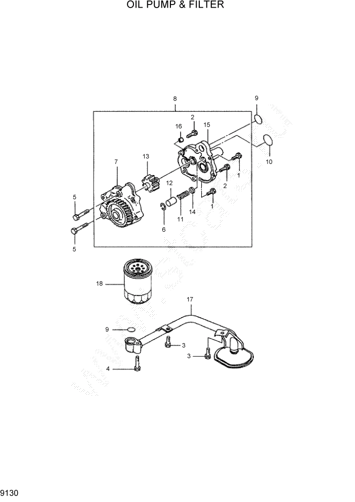 Схема запчастей Hyundai HDF35/HDF45-3 - PAGE 9130 OIL PUMP & FILTER ДВИГАТЕЛЬ БАЗА