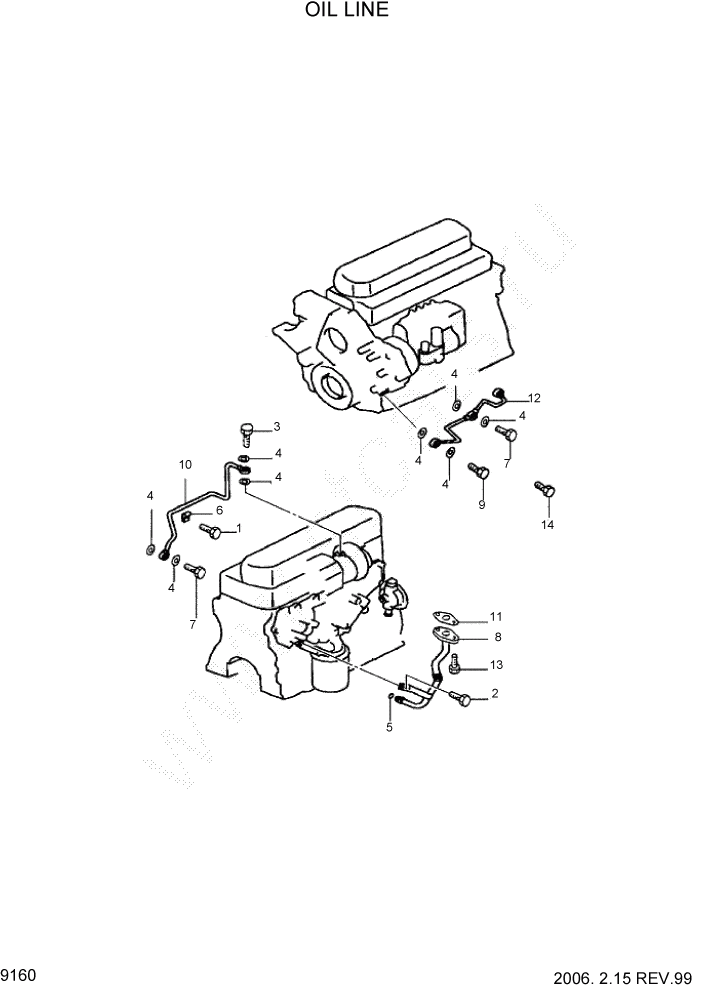 Схема запчастей Hyundai HDF35/HDF45-3 - PAGE 9160 OIL LINE ДВИГАТЕЛЬ БАЗА