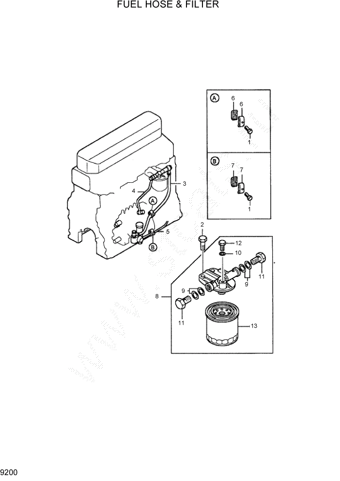 Схема запчастей Hyundai HDF35/HDF45-3 - PAGE 9200 FUEL HOSE & FILTER ДВИГАТЕЛЬ БАЗА