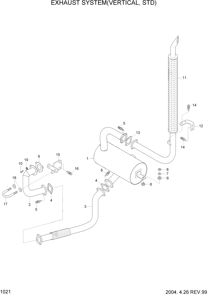 Схема запчастей Hyundai HDF50/HDF70-3 - PAGE 1021 EXHAUST SYSTEM(VERTICAL,STD) СИСТЕМА ДВИГАТЕЛЯ