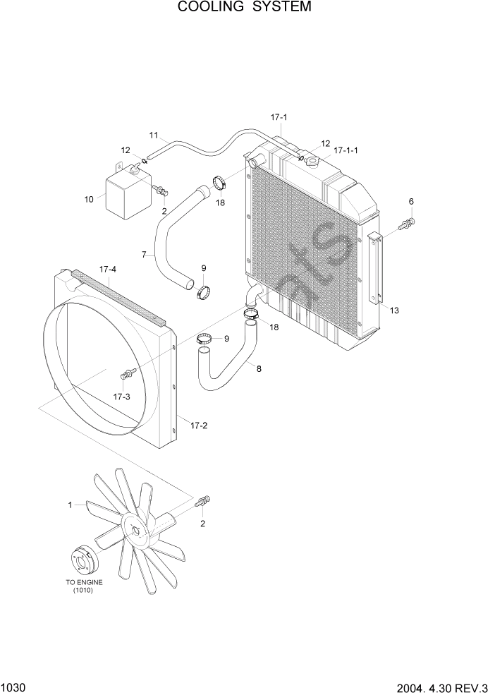 Схема запчастей Hyundai HDF50/HDF70-3 - PAGE 1030 COOLING SYSTEM СИСТЕМА ДВИГАТЕЛЯ