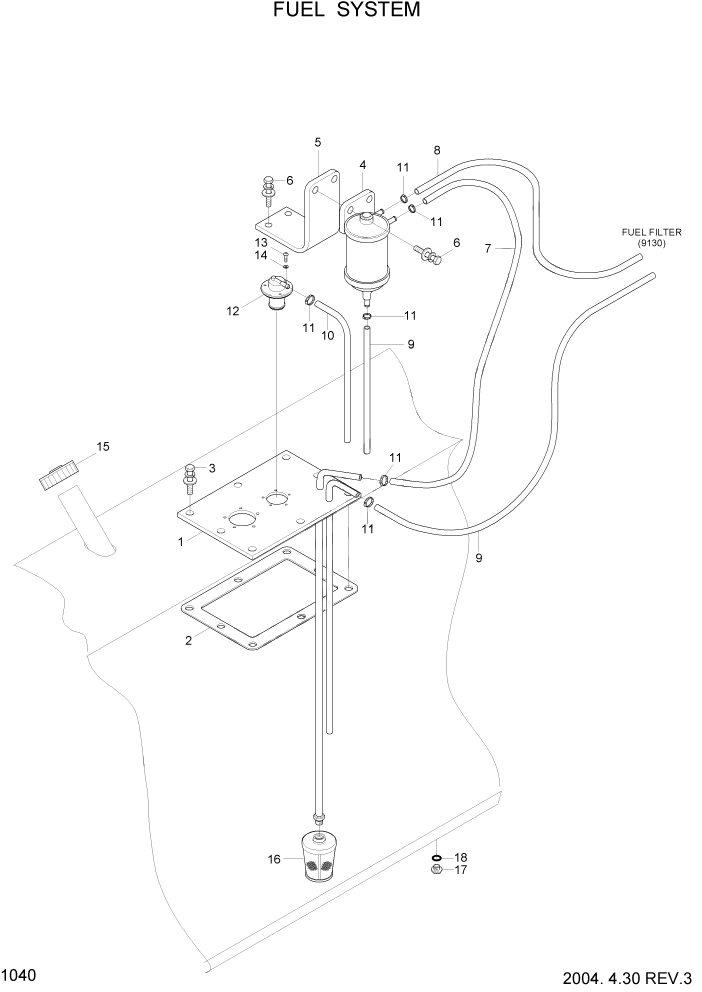 Схема запчастей Hyundai HDF50/HDF70-3 - PAGE 1040 FUEL SYSTEM СИСТЕМА ДВИГАТЕЛЯ