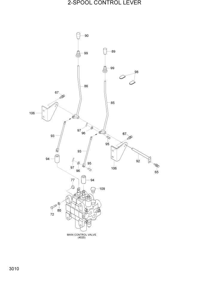 Схема запчастей Hyundai HDF50/HDF70-3 - PAGE 3010 2-SPOOL CONTROL LEVER ГИДРАВЛИЧЕСКАЯ СИСТЕМА