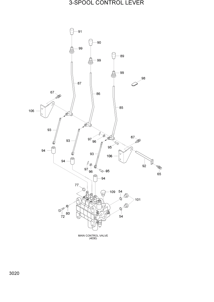 Схема запчастей Hyundai HDF50/HDF70-3 - PAGE 3020 3-SPOOL CONTROL LEVER ГИДРАВЛИЧЕСКАЯ СИСТЕМА