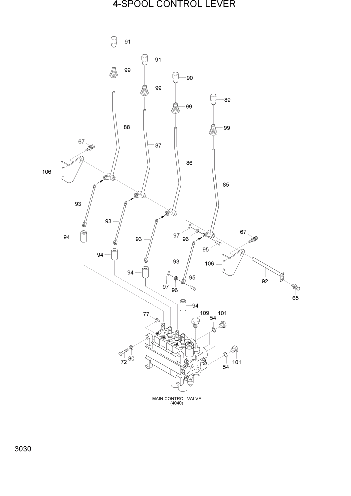 Схема запчастей Hyundai HDF50/HDF70-3 - PAGE 3030 4-SPOOL CONTROL LEVER ГИДРАВЛИЧЕСКАЯ СИСТЕМА