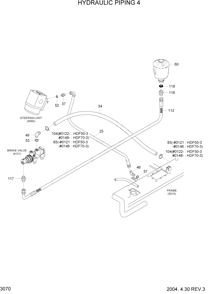 Схема запчастей Hyundai HDF50/HDF70-3 - PAGE 3070 HYDRAULIC PIPING 4 ГИДРАВЛИЧЕСКАЯ СИСТЕМА