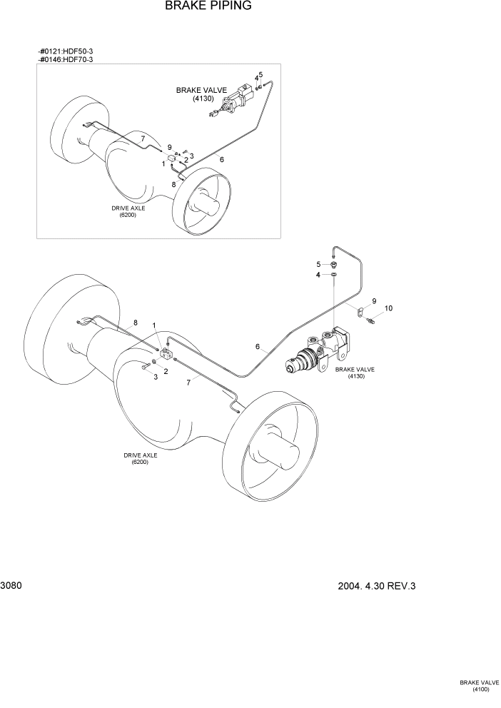 Схема запчастей Hyundai HDF50/HDF70-3 - PAGE 3080 BRAKE PIPING ГИДРАВЛИЧЕСКАЯ СИСТЕМА