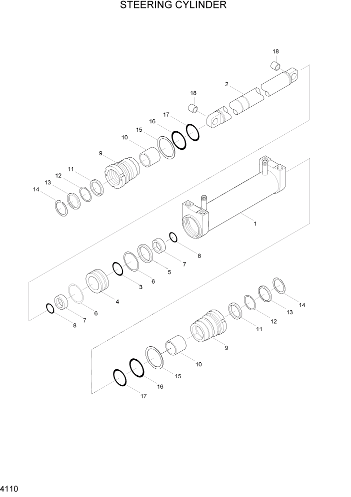 Схема запчастей Hyundai HDF50/HDF70-3 - PAGE 4110 STEERING CYLINDER ГИДРАВЛИЧЕСКИЕ КОМПОНЕНТЫ