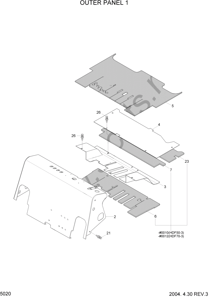 Схема запчастей Hyundai HDF50/HDF70-3 - PAGE 5020 OUTER PANEL 1 СТРУКТУРА