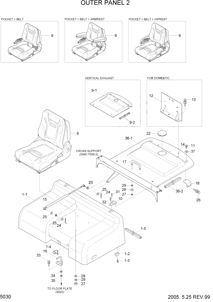 Схема запчастей Hyundai HDF50/HDF70-3 - PAGE 5030 OUTER PANEL 2 СТРУКТУРА