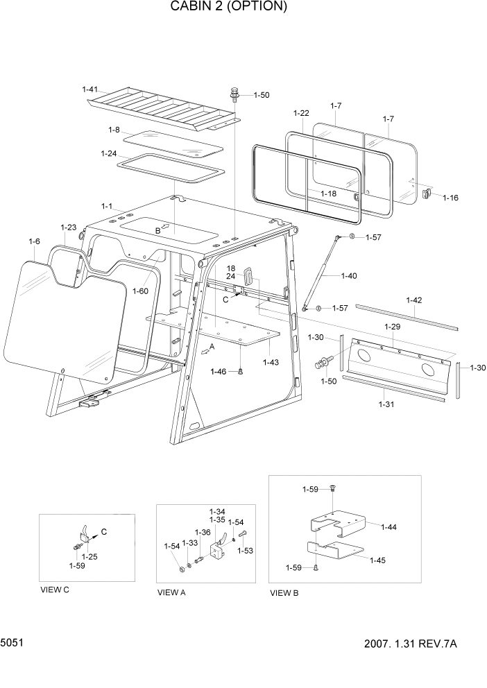 Схема запчастей Hyundai HDF50/HDF70-3 - PAGE 5051 CABIN 2(OPTION) СТРУКТУРА