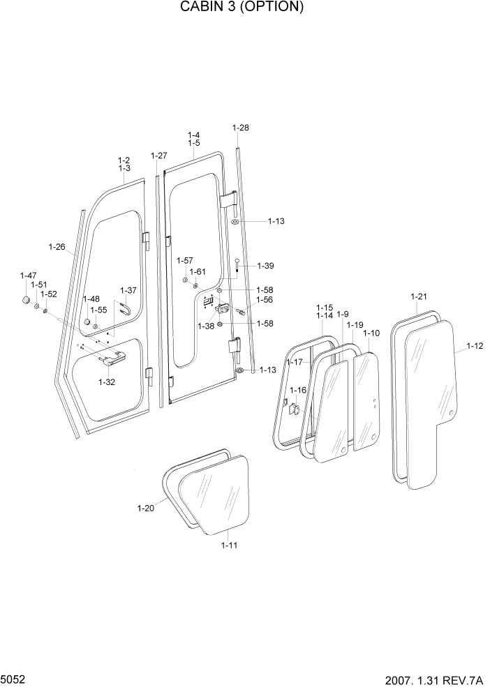Схема запчастей Hyundai HDF50/HDF70-3 - PAGE 5052 CABIN 3(OPTION) СТРУКТУРА