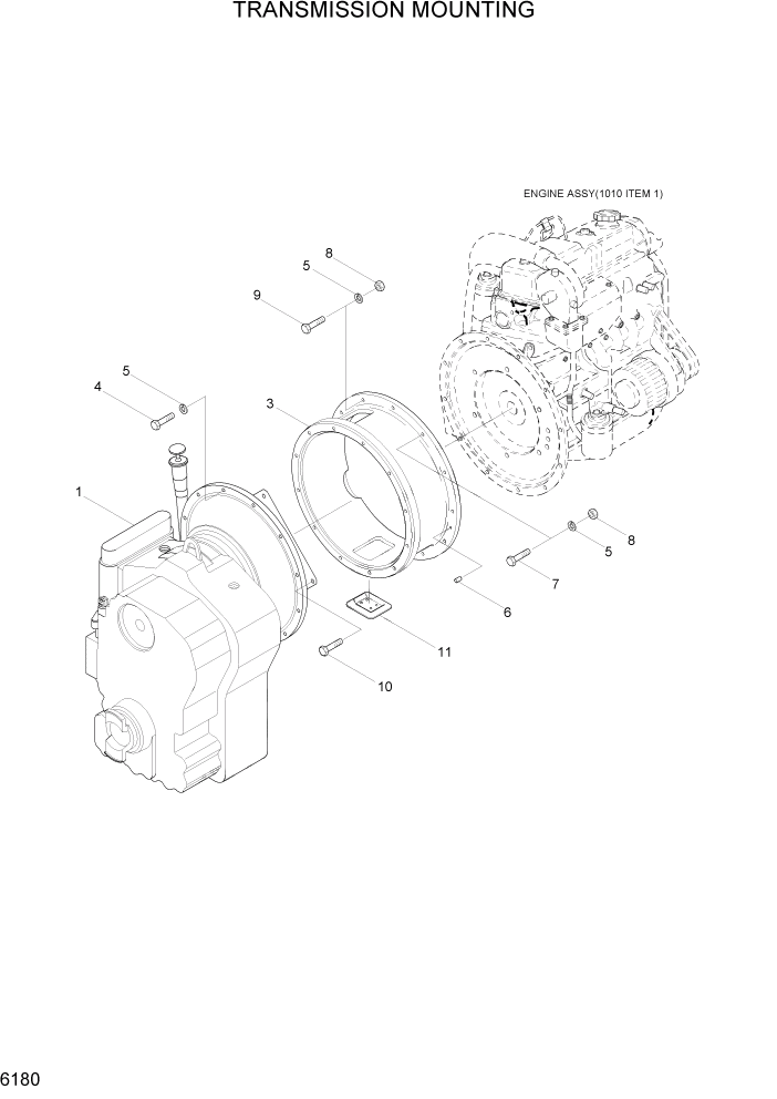 Схема запчастей Hyundai HDF50/HDF70-3 - PAGE 6180 TRANSMISSION MOUNTING СИЛОВАЯ СИСТЕМА