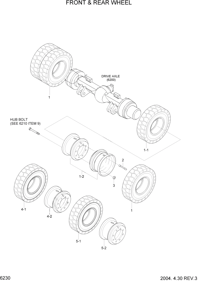 Схема запчастей Hyundai HDF50/HDF70-3 - PAGE 6230 FRONT & REAR WHEEL СИЛОВАЯ СИСТЕМА