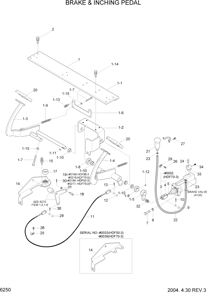 Схема запчастей Hyundai HDF50/HDF70-3 - PAGE 6250 BRAKE & INCHING PEDAL СИЛОВАЯ СИСТЕМА