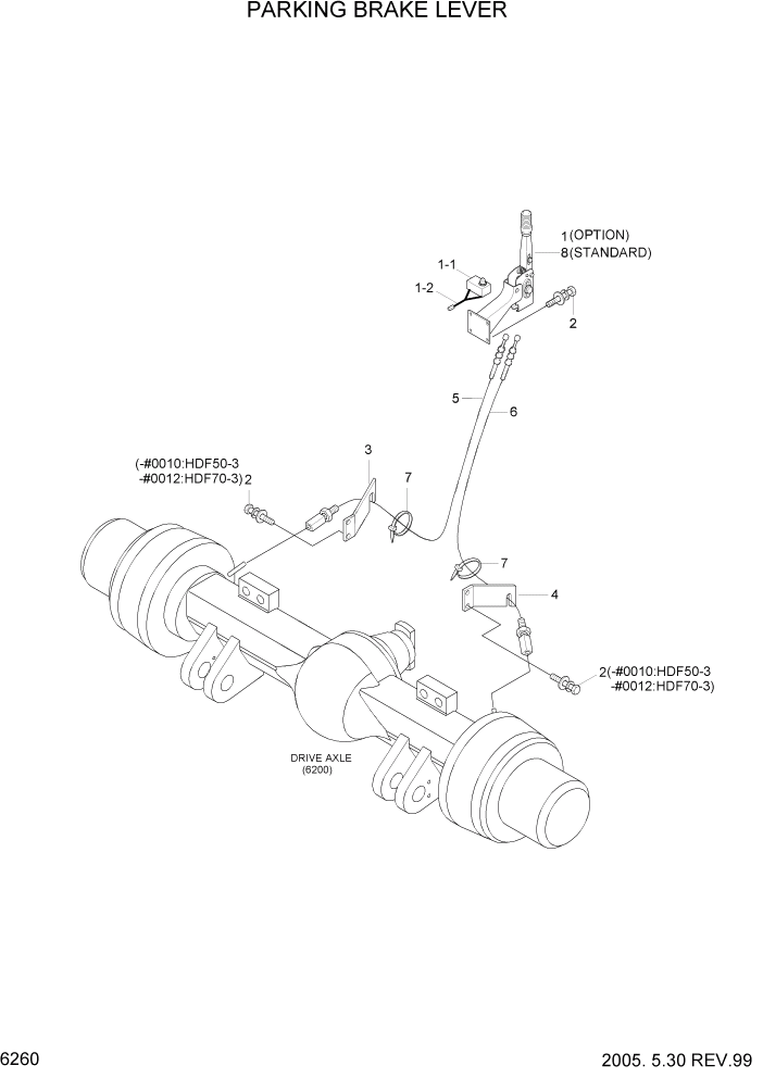 Схема запчастей Hyundai HDF50/HDF70-3 - PAGE 6260 PARKING BRAKE LEVER СИЛОВАЯ СИСТЕМА