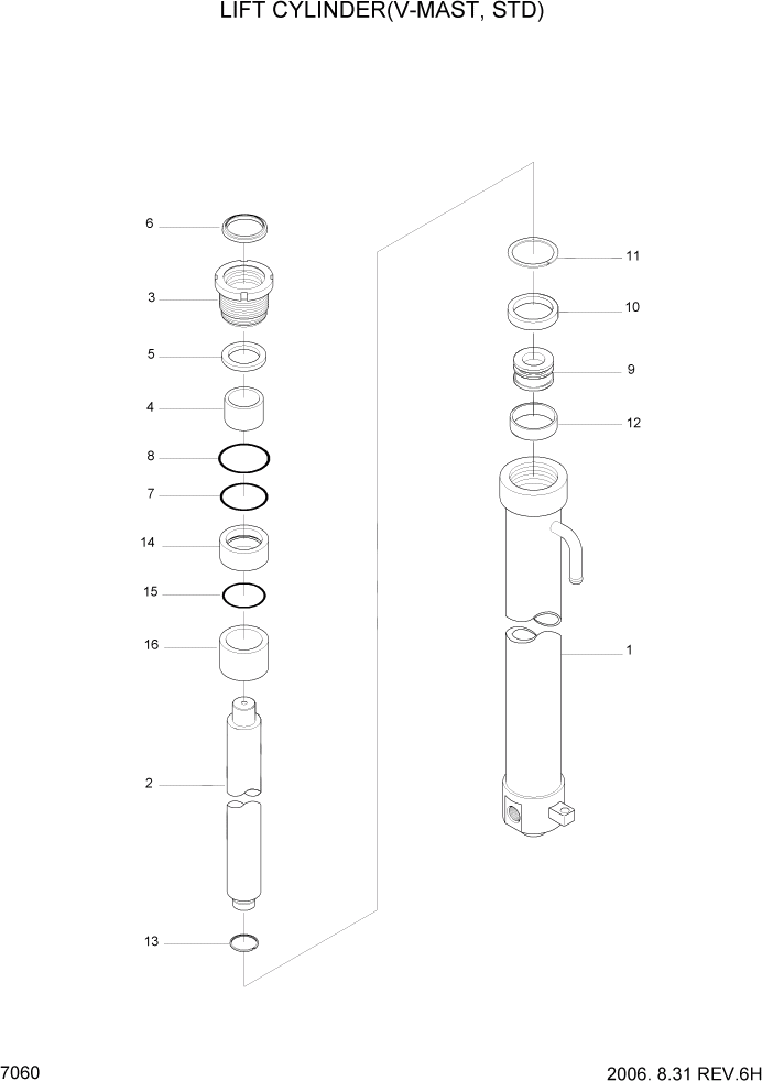 Схема запчастей Hyundai HDF50/HDF70-3 - PAGE 7060 LIFT CYLINDER(V-MAST,STD) РАБОЧЕЕ ОБОРУДОВАНИЕ