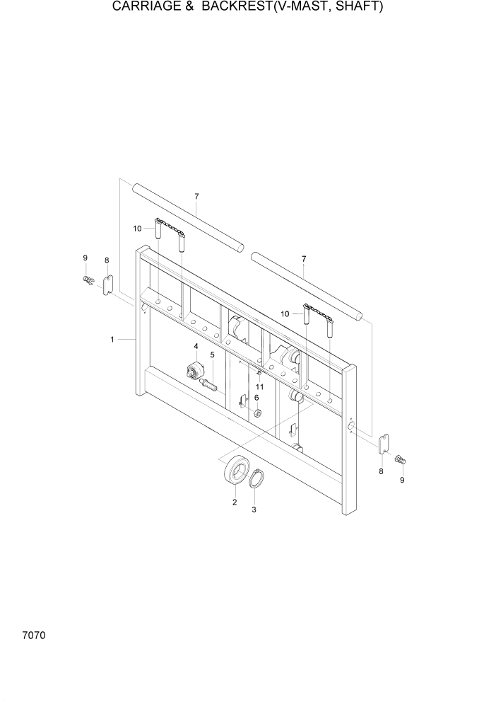 Схема запчастей Hyundai HDF50/HDF70-3 - PAGE 7070 CARRIAGE & BACKREST(V-MAST,SHAFT) РАБОЧЕЕ ОБОРУДОВАНИЕ