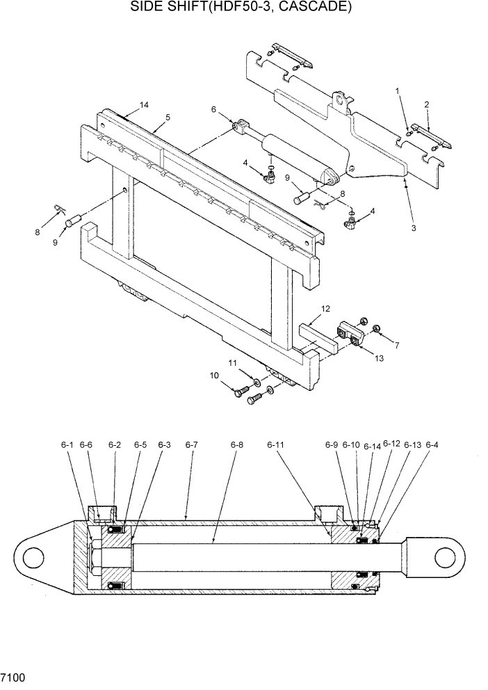 Схема запчастей Hyundai HDF50/HDF70-3 - PAGE 7100 SIDE SHIFT(HDF50-3,CASCADE) РАБОЧЕЕ ОБОРУДОВАНИЕ