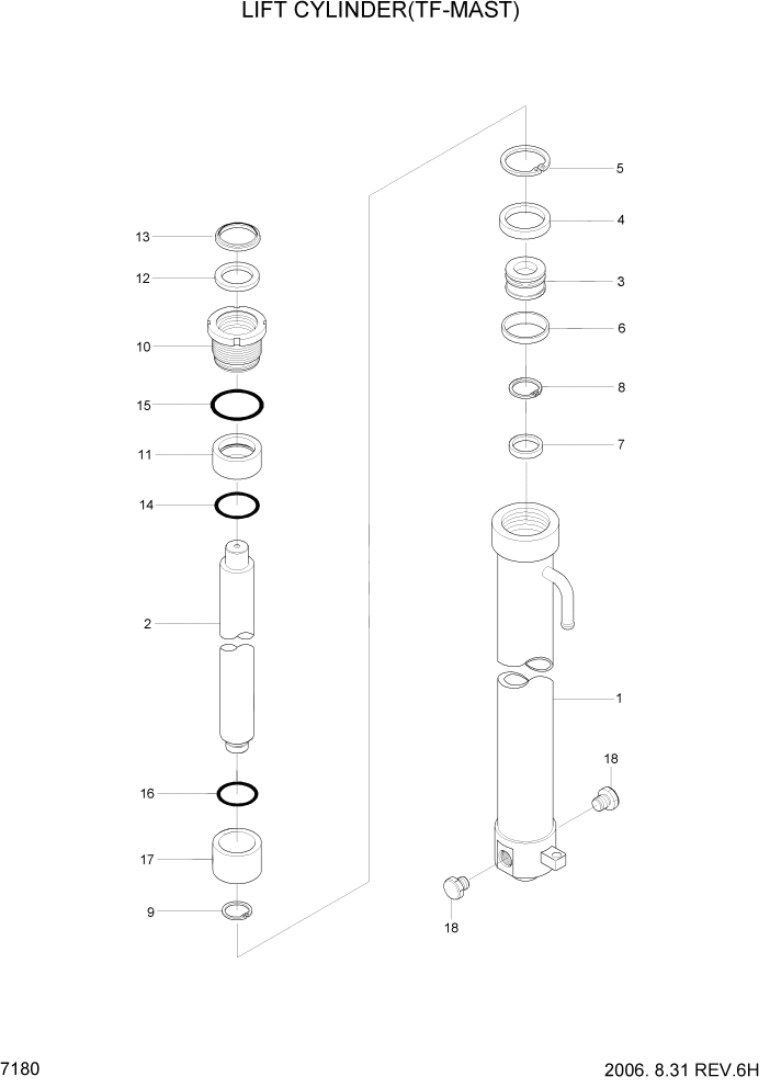 Схема запчастей Hyundai HDF50/HDF70-3 - PAGE 7180 LIFT CYLINDER(TF-MAST) РАБОЧЕЕ ОБОРУДОВАНИЕ