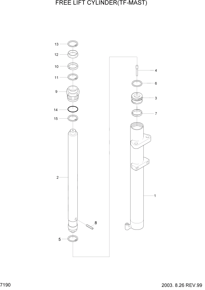 Схема запчастей Hyundai HDF50/HDF70-3 - PAGE 7190 FREE LIFT CYLINDER(TF-MAST) РАБОЧЕЕ ОБОРУДОВАНИЕ