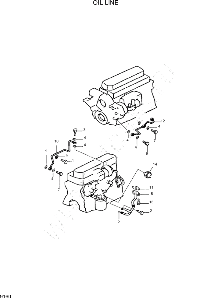 Схема запчастей Hyundai HDF50/HDF70-3 - PAGE 9160 OIL LINE ДВИГАТЕЛЬ БАЗА