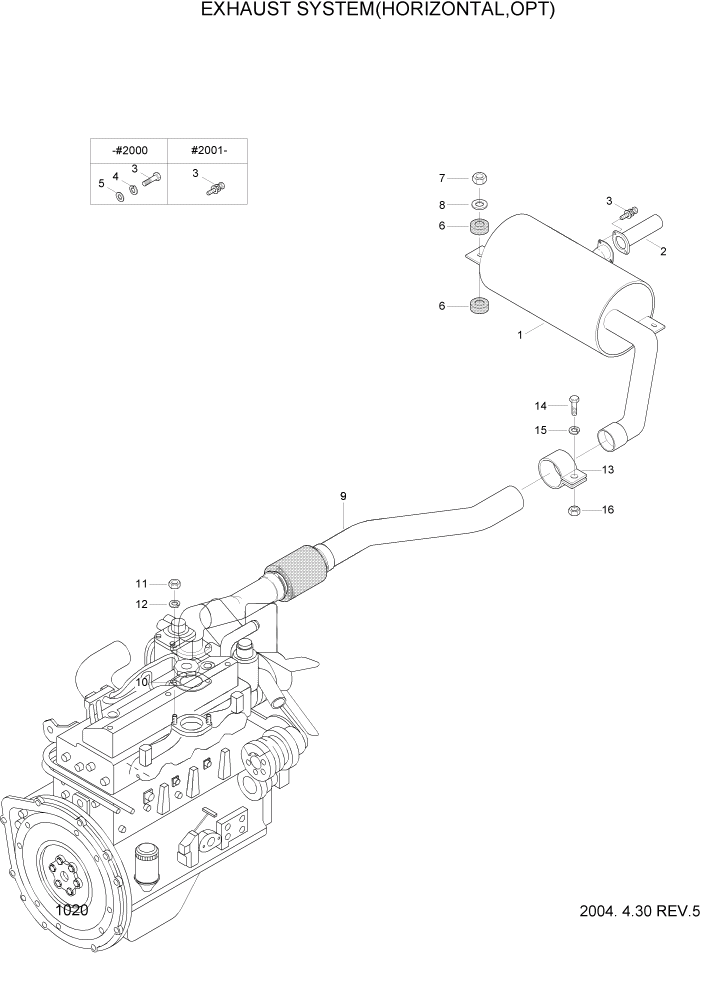 Схема запчастей Hyundai HDF20/HDF25/HDF30-2 - PAGE 1020 EXHAUST SYSTEM(HORIZONTAL,OPT) СИСТЕМА ДВИГАТЕЛЯ