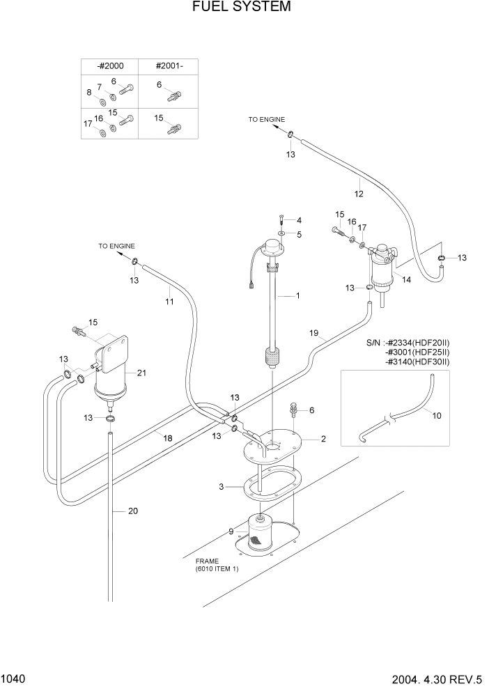 Схема запчастей Hyundai HDF20/HDF25/HDF30-2 - PAGE 1040 FUEL SYSTEM СИСТЕМА ДВИГАТЕЛЯ