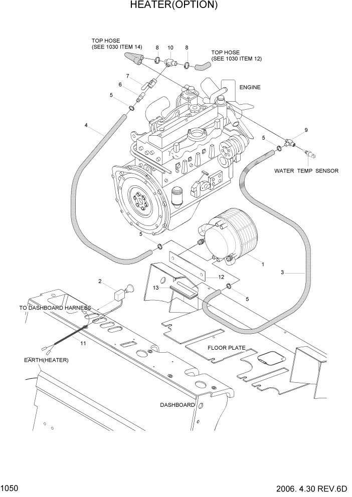 Схема запчастей Hyundai HDF20/HDF25/HDF30-2 - PAGE 1050 HEATER(OPTION) СИСТЕМА ДВИГАТЕЛЯ