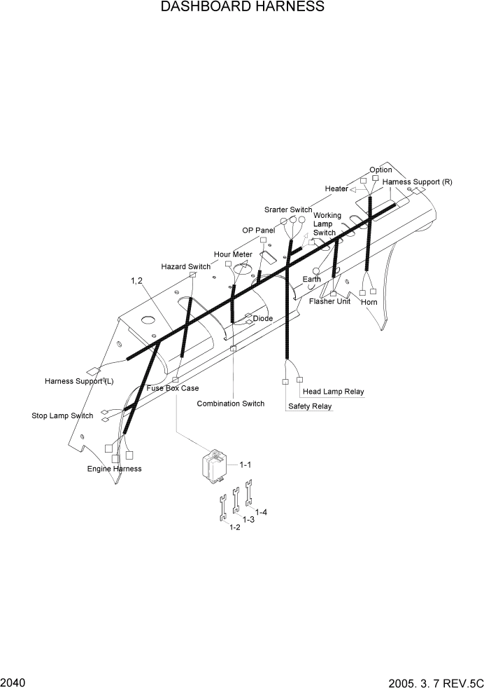 Схема запчастей Hyundai HDF20/HDF25/HDF30-2 - PAGE 2040 DASHBOARD HARNESS ЭЛЕКТРИЧЕСКАЯ СИСТЕМА