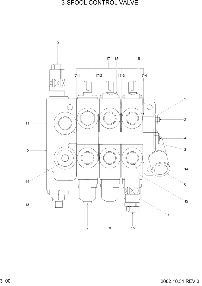 Схема запчастей Hyundai HDF20/HDF25/HDF30-2 - PAGE 3100 3-SPOOL CONTROL VALVE ГИДРАВЛИЧЕСКАЯ СИСТЕМА