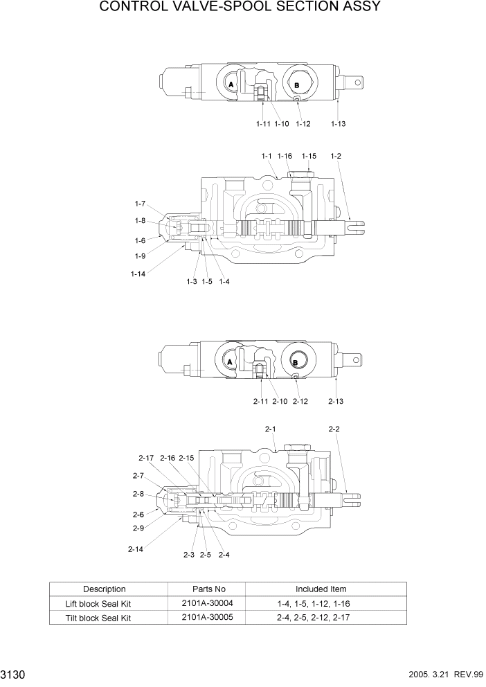 Схема запчастей Hyundai HDF20/HDF25/HDF30-2 - PAGE 3130 CONTROL VALVE-SPOOL SECTION ASSY ГИДРАВЛИЧЕСКАЯ СИСТЕМА