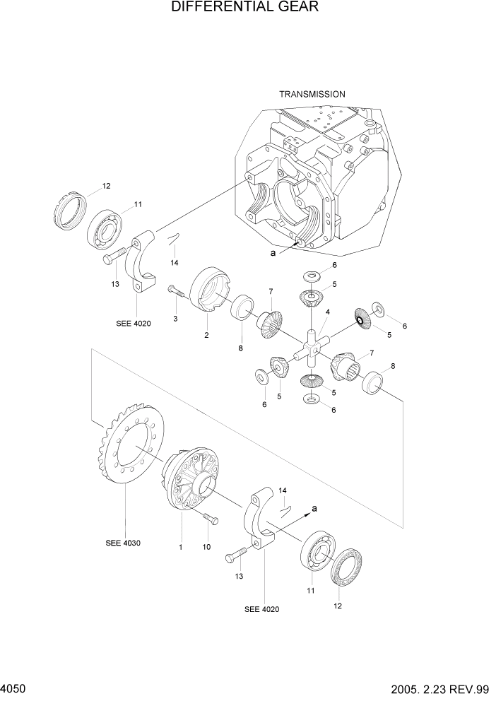 Схема запчастей Hyundai HDF20/HDF25/HDF30-2 - PAGE 4050 DIFFERENTIAL GEAR СИЛОВАЯ СИСТЕМА