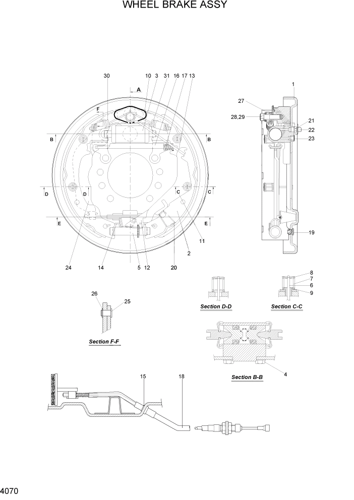 Схема запчастей Hyundai HDF20/HDF25/HDF30-2 - PAGE 4070 WHEEL BRAKE ASSY СИЛОВАЯ СИСТЕМА