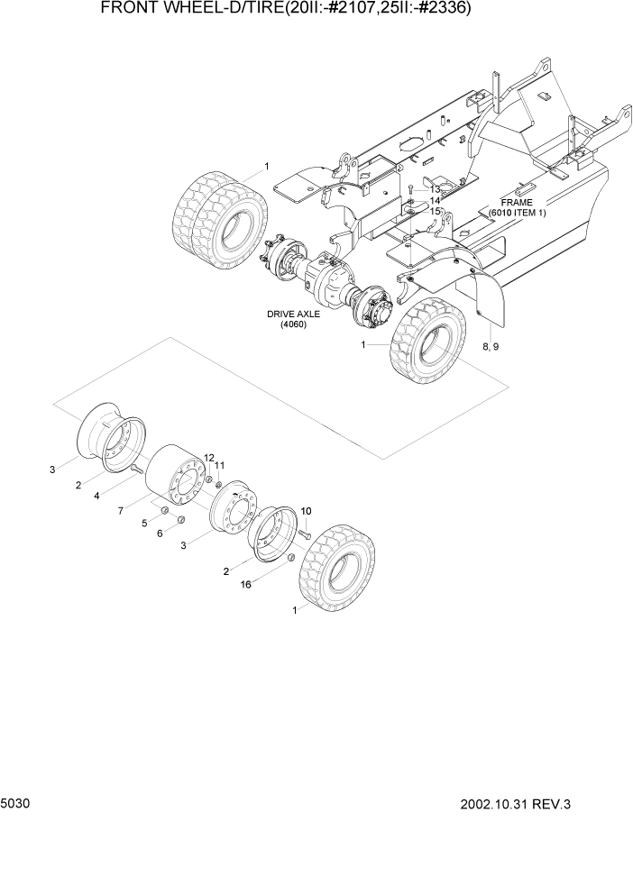 Схема запчастей Hyundai HDF20/HDF25/HDF30-2 - PAGE 5030 FR WHEEL-D/TIRE(20II:-#2107,25II:-#2336) СИСТЕМА УПРАВЛЕНИЯ