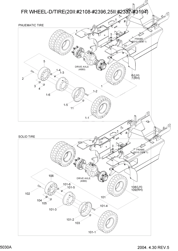 Схема запчастей Hyundai HDF20/HDF25/HDF30-2 - PAGE 5030A FR WHEEL-D/TIRE(20II:-#2396,25II:-#3194) СИСТЕМА УПРАВЛЕНИЯ