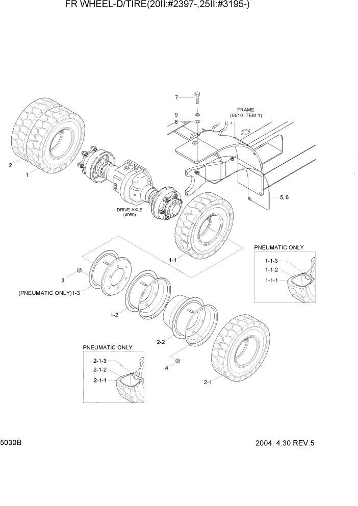 Схема запчастей Hyundai HDF20/HDF25/HDF30-2 - PAGE 5030B FR WHEEL-D/TIRE(20II:#2397-,25II:#3195-) СИСТЕМА УПРАВЛЕНИЯ