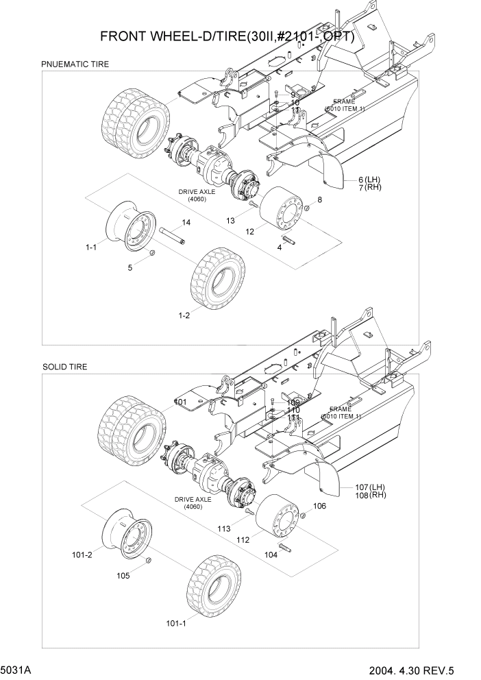 Схема запчастей Hyundai HDF20/HDF25/HDF30-2 - PAGE 5031A FRONT WHEEL-D/TIRE(30II,#2101-,OPT) СИСТЕМА УПРАВЛЕНИЯ